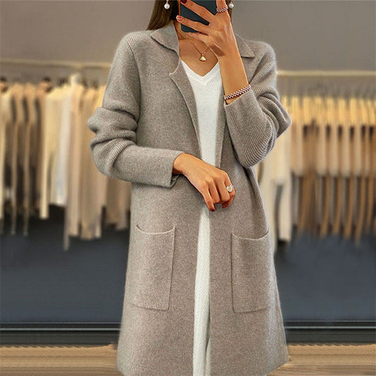 Women's oversized cardigan with deep V-neck and practical pockets NOVAE