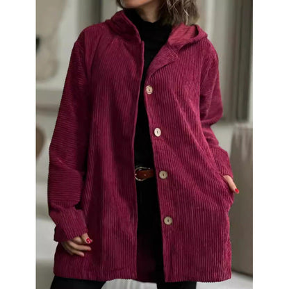 Women's cozy hooded jacket made of fine corduroy fabric NOVAE