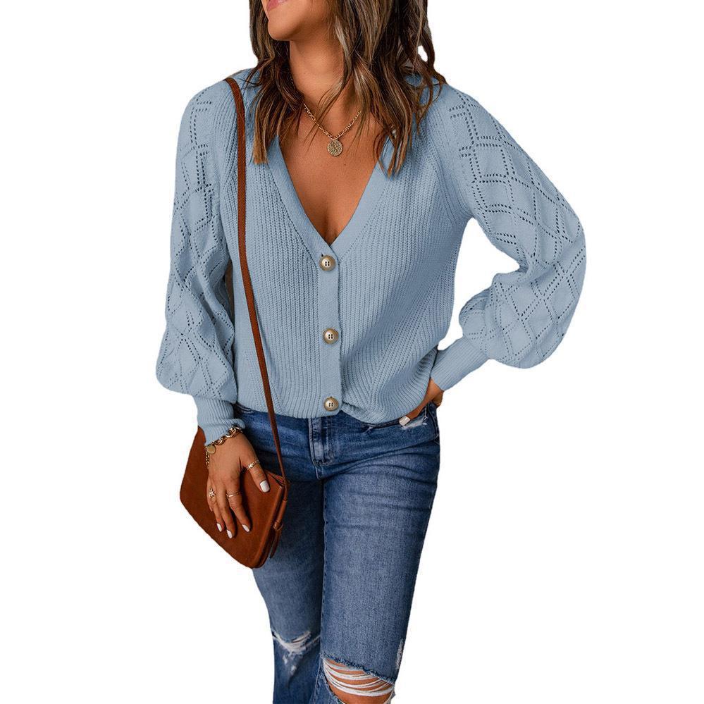 Women's cardigan with sophisticated diamond pattern and deep V-neck NOVAE