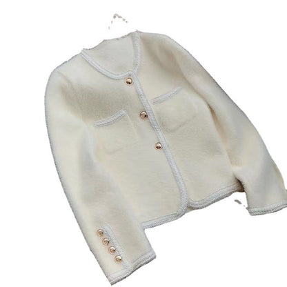 Women's elegant cardigan with gold buttons and fine texture NOVAE