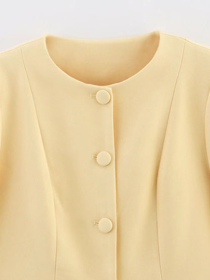 Women's elegant blazer jacket with fine button details and practical pockets NOVAE