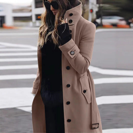 Women's casual elegant coat with high collar and practical pockets NOVAE