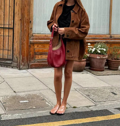 Women's Oversized Suede Jacket with Button Details NOVAE