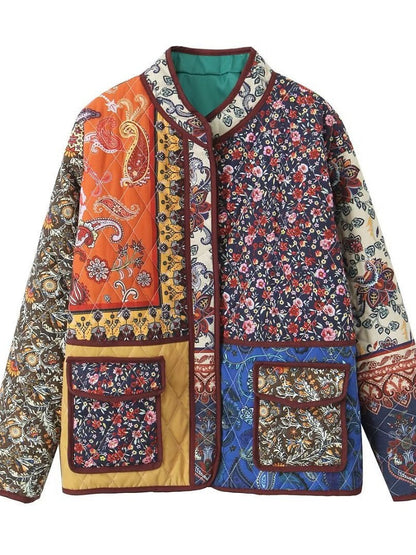 Women's quilted patchwork jacket with floral design and practical pockets NOVAE