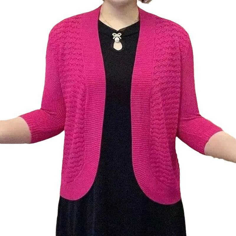 Women's cardigan with 3/4 sleeves and textured pattern NOVAE