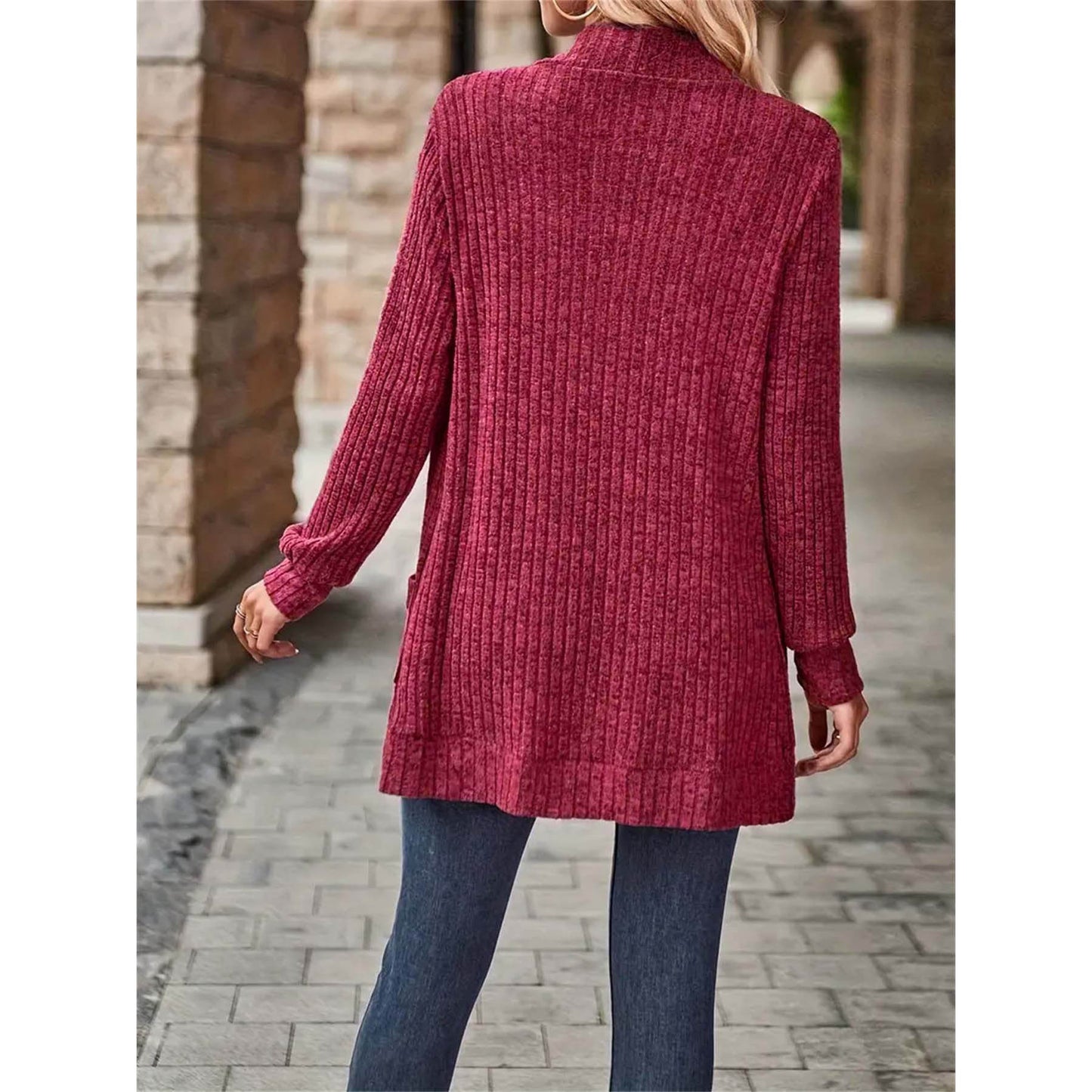 Women's open-front cardigan with fashionable ribbed texture NOVAE