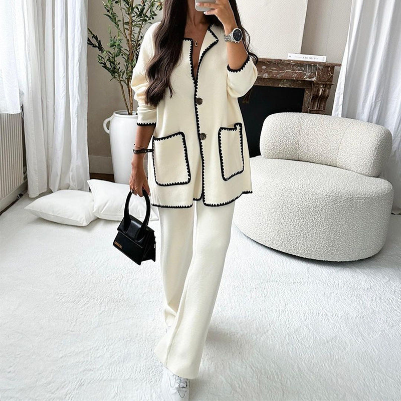 Women's elegant knit blazer set with contrasting details NOVAE