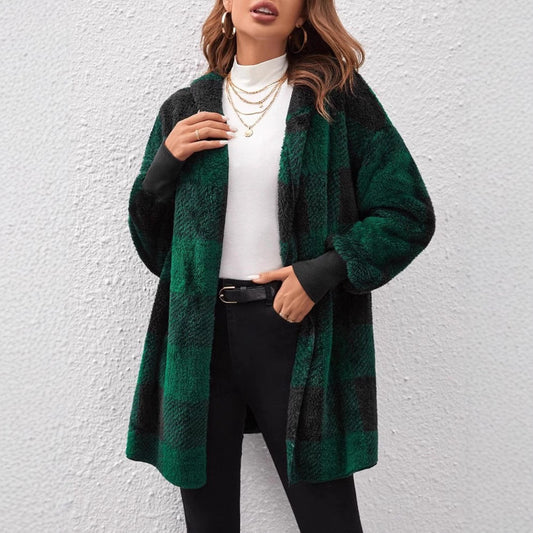 Women's cozy plaid jacket with soft material and relaxed fit NOVAE