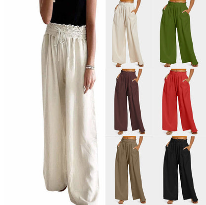 Women's wide-leg trousers with elasticated waistband and side pockets NOVAE