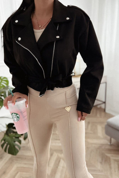 Women's Casual Biker-Style Transitional Jacket with Waist Belt NOVAE
