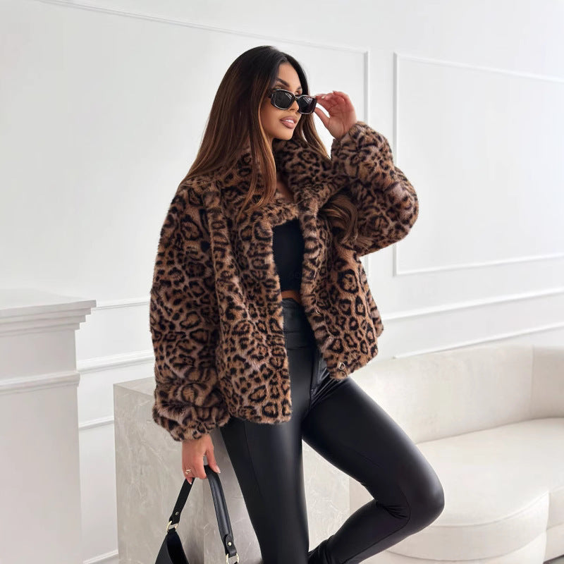 Women's cozy leopard print jacket NOVAE