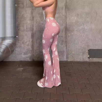 Women's bootcut trousers with artistic moon and sun design NOVAE