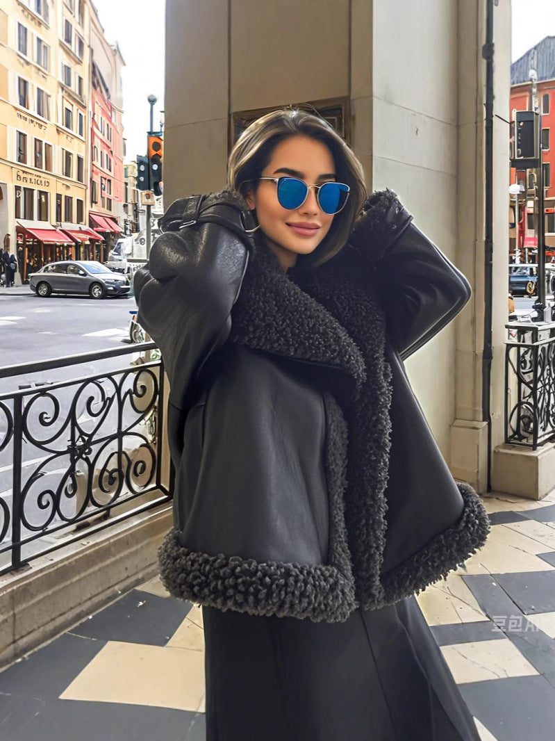 Women's Oversized Faux Leather Jacket with Cozy Lining NOVAE