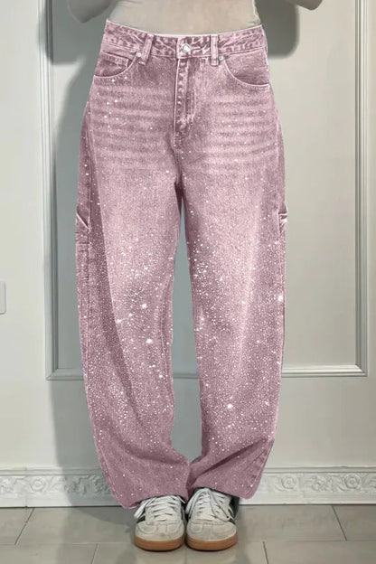 Women's fashionable mom jeans with shimmering details NOVAE
