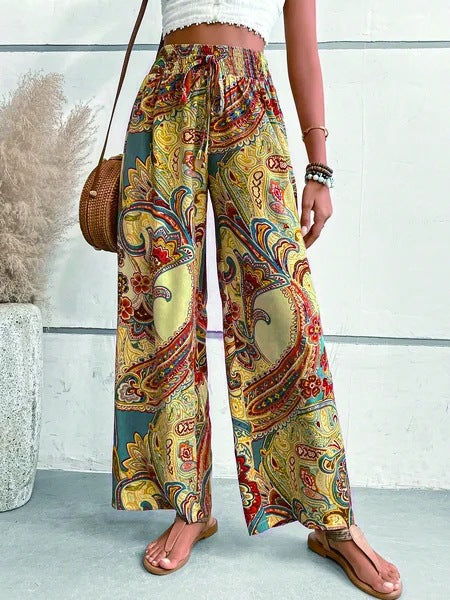Women's wide-leg trousers with paisley print NOVAE