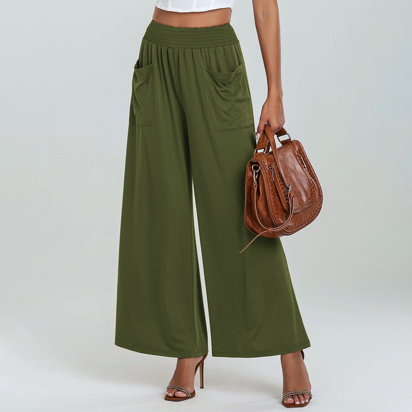 Women's wide-leg palazzo trousers with elasticated waistband and practical pockets NOVAE