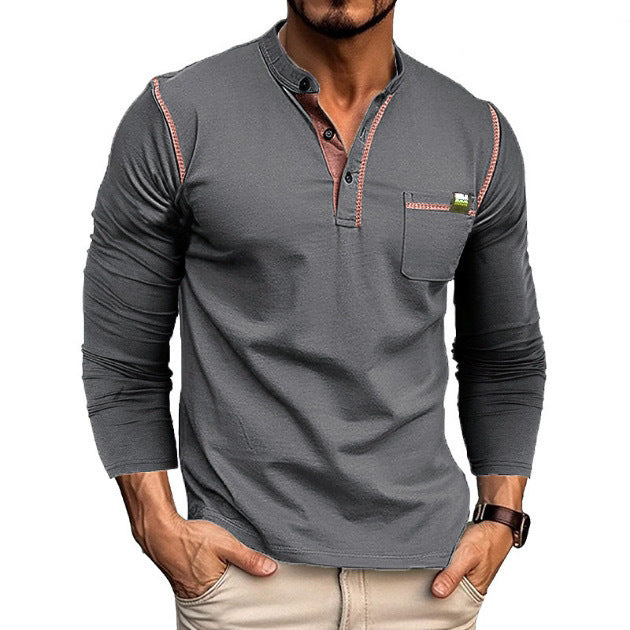 Men's Stylish Long-Sleeve Shirt with Button Placket and Chest Pocket NOVAE