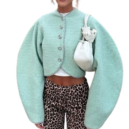 Women's cropped jacket with voluminous sleeves and decorative buttons NOVAE