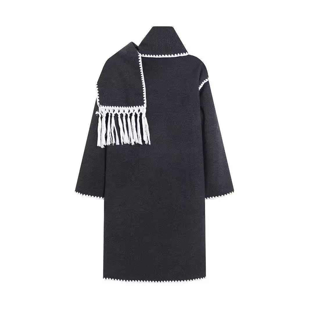 Women's Oversized Coat Jacket with Fringe and Decorative Collar NOVAE