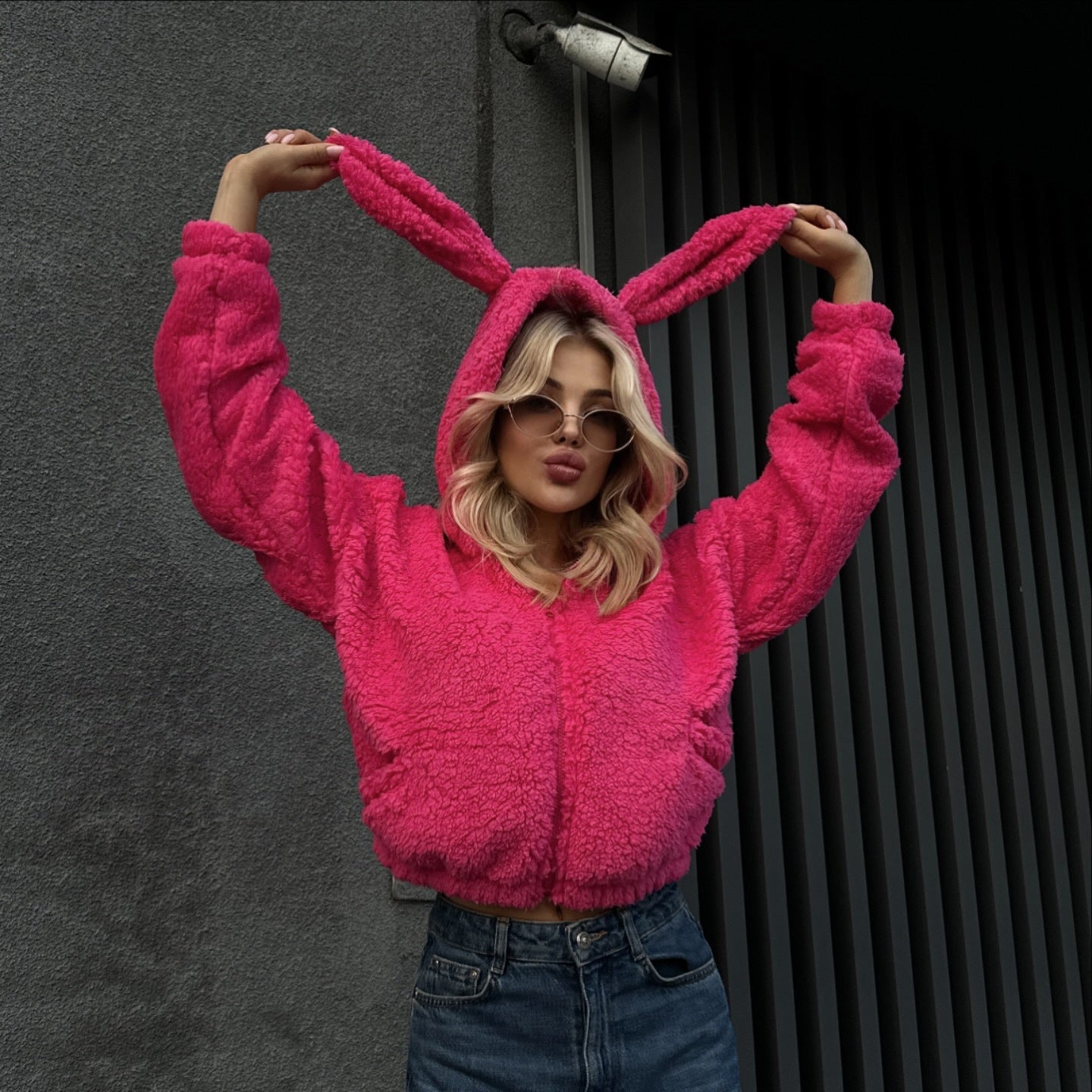 Women's cozy fleece jacket with animal hood design NOVAE