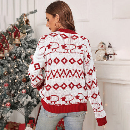 Women's knitted sweater with a cheerful pattern and casual cut NOVAE