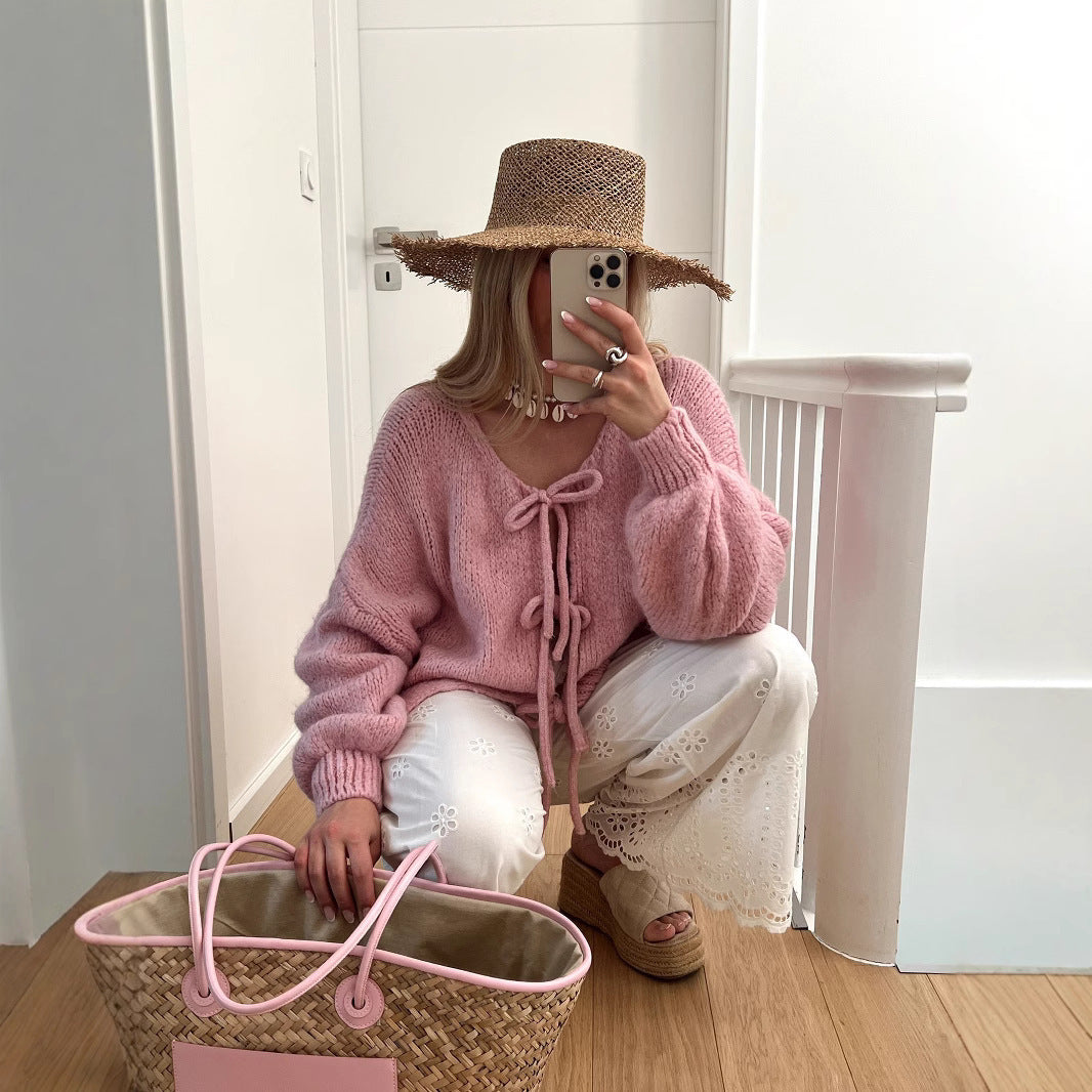 Women's chunky knit jacket with drawstring and relaxed fit NOVAE