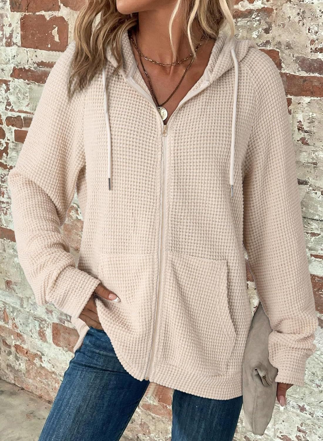 Women's hooded jacket with textured waffle look and practical pockets NOVAE