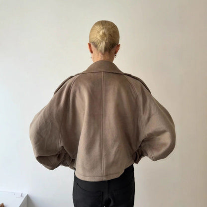 Women's fashionable wool jacket with high collar and button details NOVAE