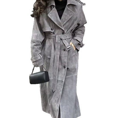 Women's stylish midi trench coat jacket with tie belt and practical pockets NOVAE