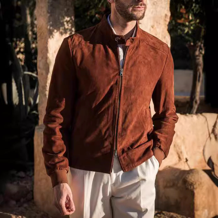 Men's high-quality suede jacket with a peaked collar NOVAE