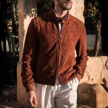 Men's high-quality suede jacket with a peaked collar NOVAE