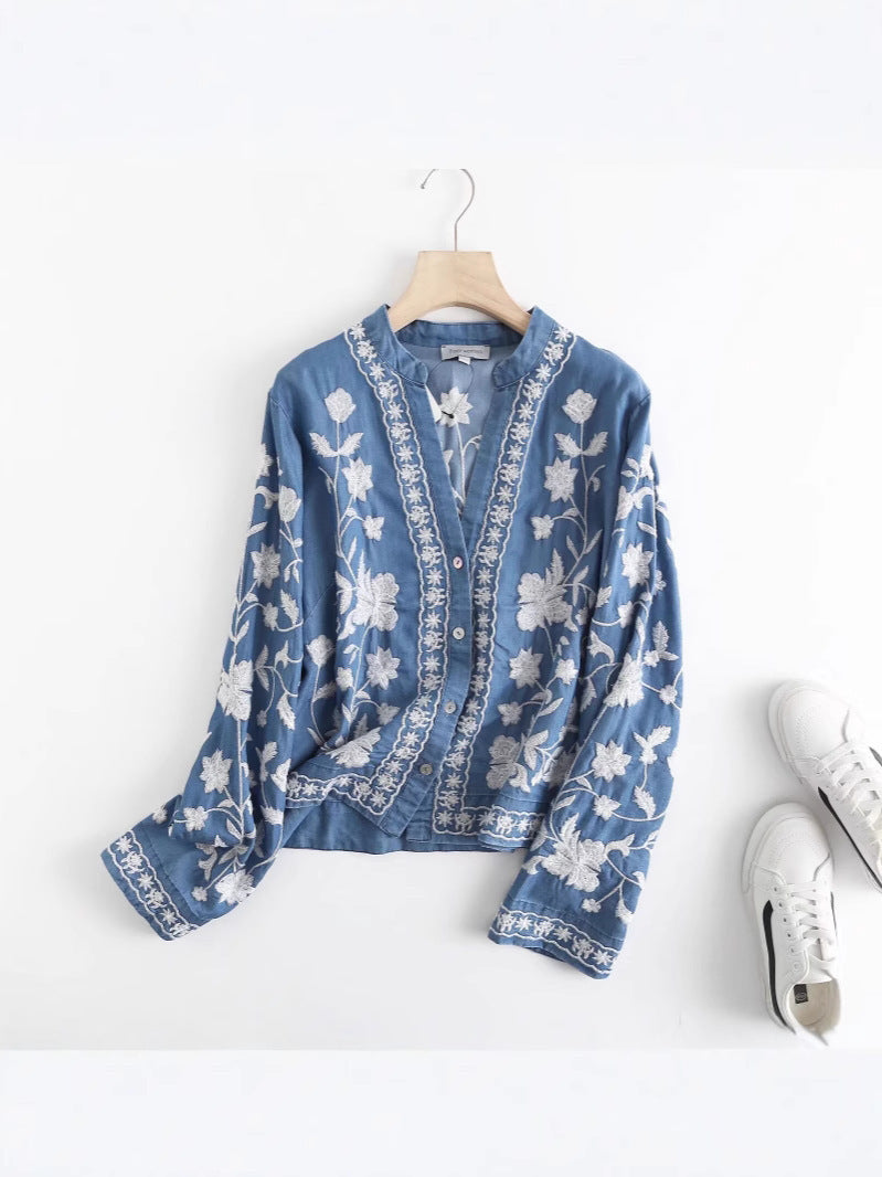 Women's embroidered blouse with delicate ruffle details NOVAE