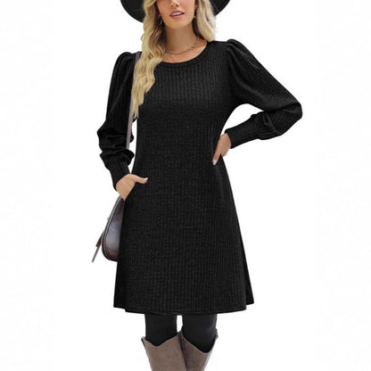 Women's sweater dress with ruffle details and side pockets NOVAE