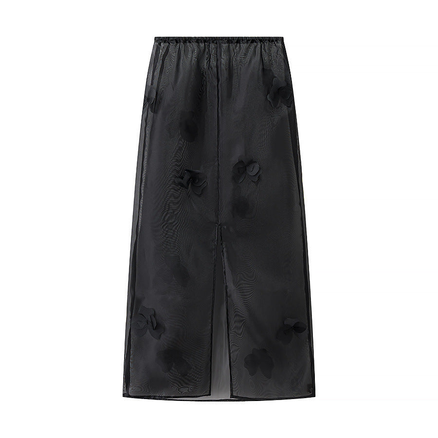 Women's long transparent blouse with floral design and side slit NOVAE