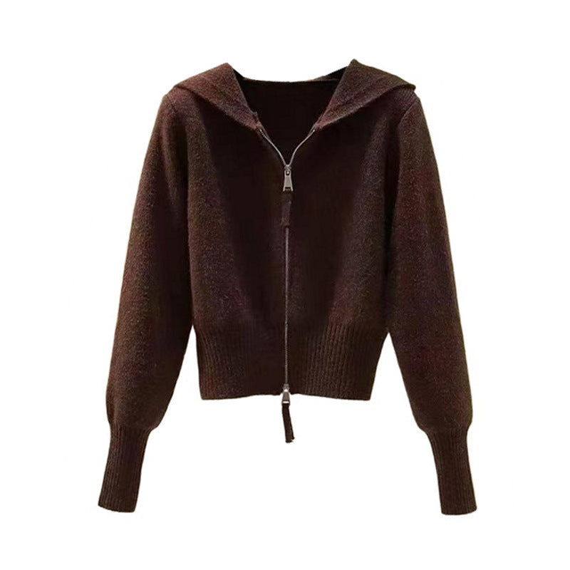Women's cardigan with high collar and zipper NOVAE