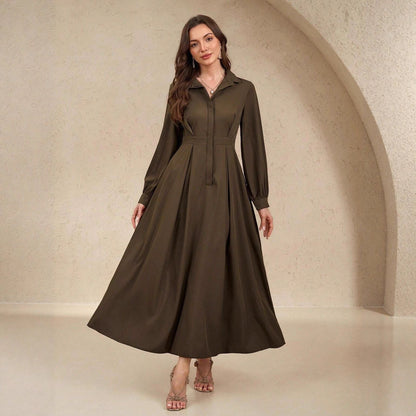 Women's Elegant Shirt Dress with Swinging Skirt and Practical Pockets NOVAE