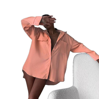 Women's casual shirt jacket made of soft textured material NOVAE