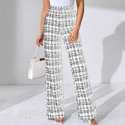 Women's High-Waisted Palazzo Trousers with Textured Check Pattern NOVAE