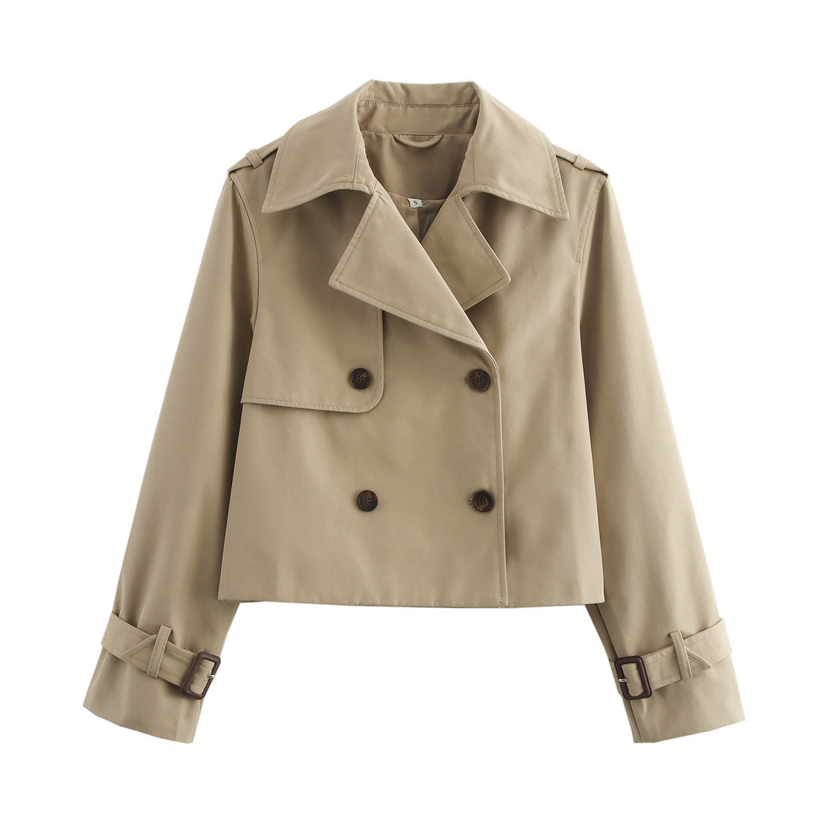 Women's cropped trench jacket with double button placket and adjustable sleeves NOVAE