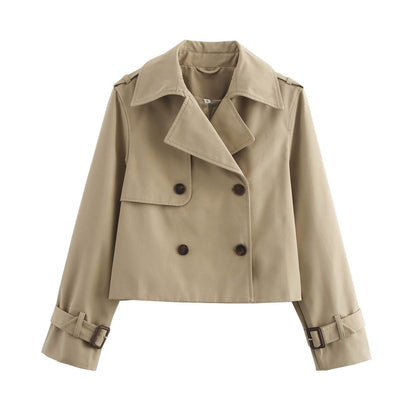 Women's cropped trench jacket with double button placket and adjustable sleeves NOVAE