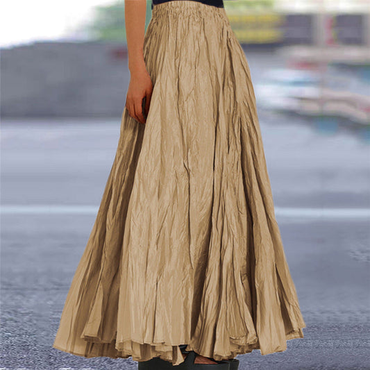 Women's long, flowing skirt with elastic waistband and modern texture NOVAE