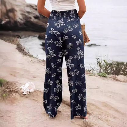 Women's palazzo trousers with elasticated waistband and floral pattern NOVAE