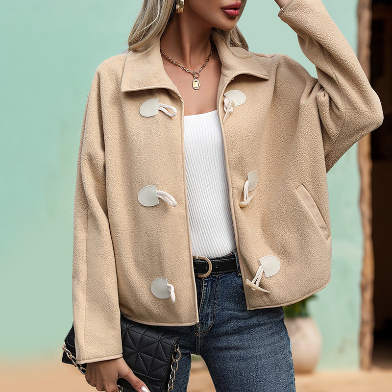 Women's fleece jacket with decorative buttons and side pockets NOVAE