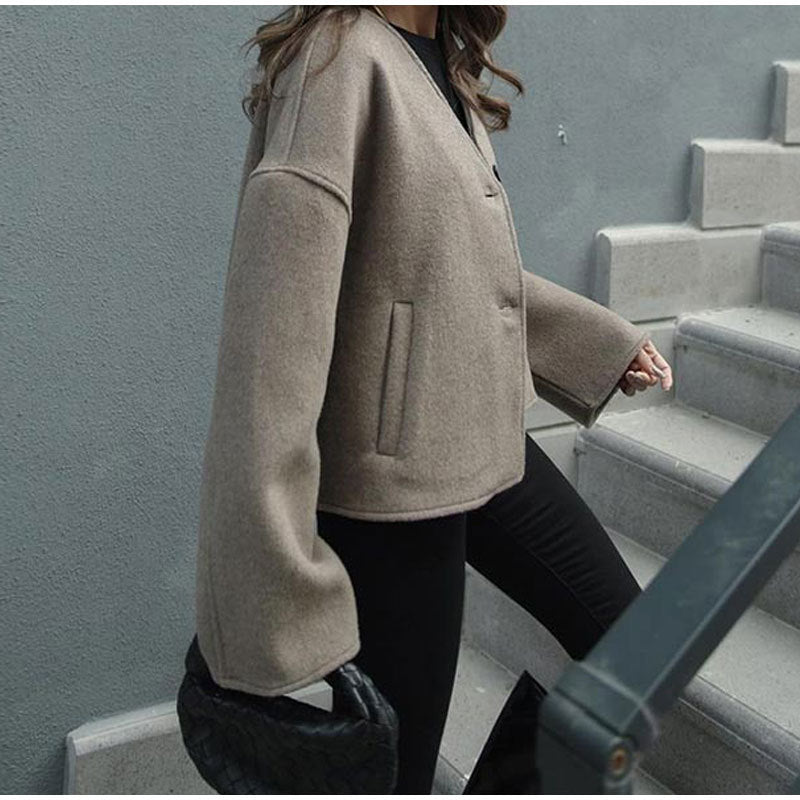 Women's designer wool jacket in an oversized style with practical pockets NOVAE