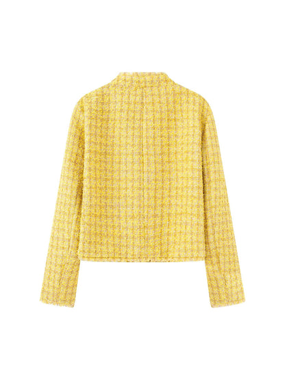 Women's stylish short jacket in a structured tweed design with decorative buttons NOVAE