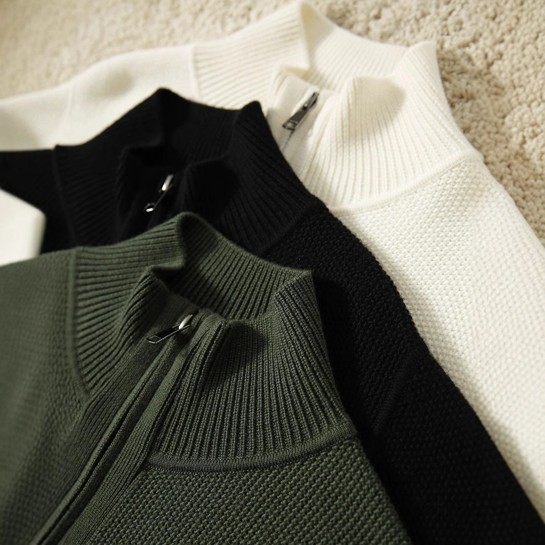 Women's cardigan with high collar and full-length zipper NOVAE