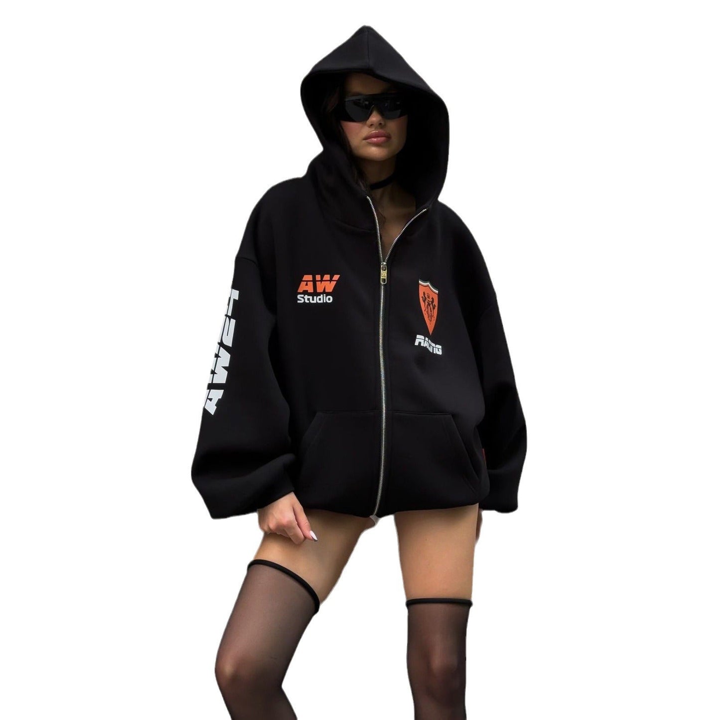 Women's oversized hooded jacket with graphic racing design NOVAE