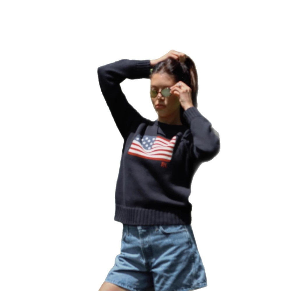 Women's fashionable sweater with USA flag appliqué NOVAE