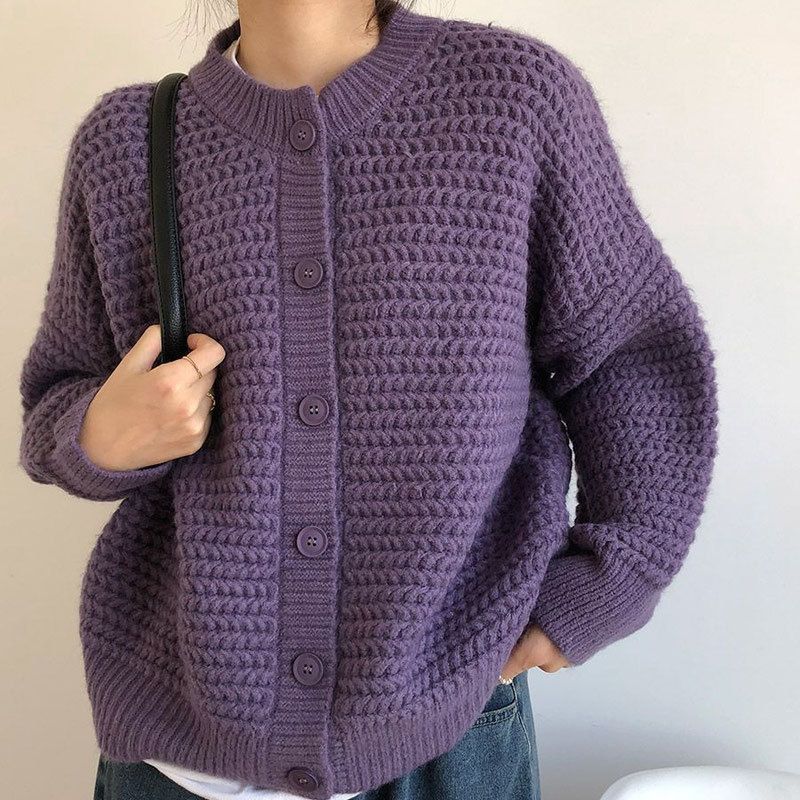 Women's chunky knit cardigan with button details and oversized cut NOVAE