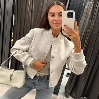 Women's fashionable sweatshirt jacket with button closure and practical pockets NOVAE